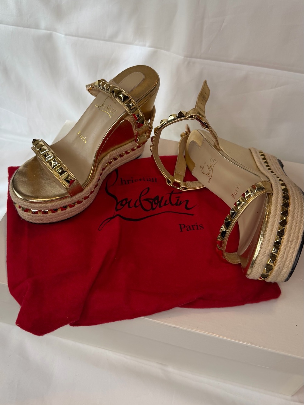 Christian Louboutin Gold Pyramid-Stud Ankle Strap Sandals - Picture 3 of 6